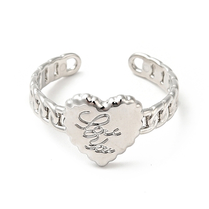 304 Stainless Steel Heart with Word Love You Open Cuff Ring for Women