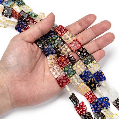 Square Handmade Millefiori Glass Beads Strands