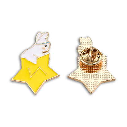 Étoile avec broche en émail en forme de lapin, insigne de dessin animé en alliage plaqué or clair pour vêtements de sac à dos, sans nickel et sans plomb