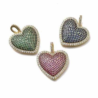 Латунные микро проложить кубического циркония подвески, сердце прелести, без кадмия и без свинца, стойки покрытие, долговечный