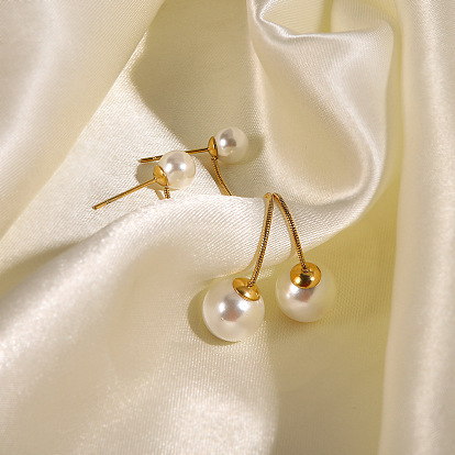 Fashionable Pearl Drop Earrings with Ball Pendant and Tassel, Long Dangling Style for Women's Ear Decoration