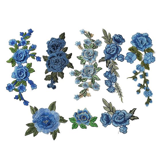 16 шт. 8 стили полиэстер вышивка нить приклеивание/пришивание заплаток, аппликации из ткани, роза