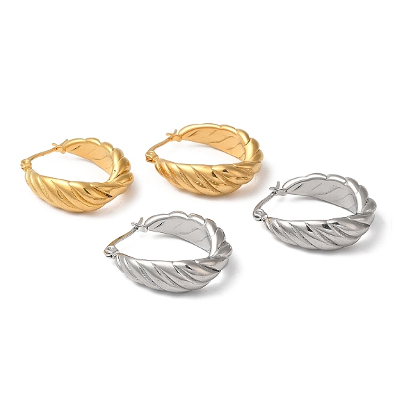 304 овальные серьги-кольца из нержавеющей стали с желобками