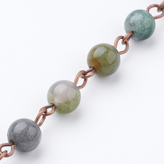 Натуральные драгоценные камни ручной работы из бисера, несварные, с красным медным тоном латунным штифтом