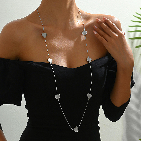 Ретро-сердцевидные двухслойные свитера железные цепочки ожерелья, платина