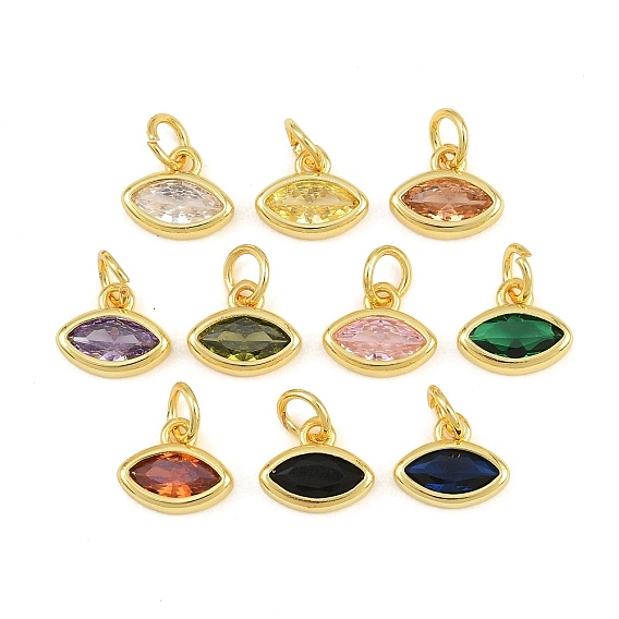 Brass Pave Cubic Zirconia Charms, Horse Eye Charms, Single Stone Charms, Long-Lasting Plated, Rack Plating, Cadmium Free & Lead Free, Golden