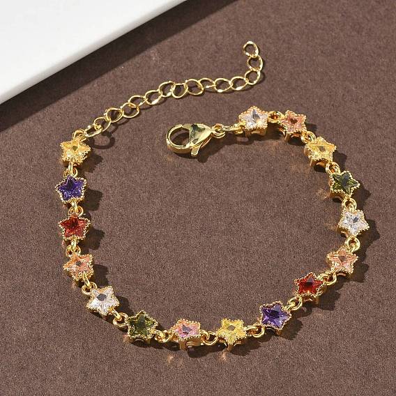 Браслеты-цепочки из латуни с инкрустацией кубическим цирконием в форме звезды для женщин, стойки покрытие, без кадмия и без свинца, долговечный