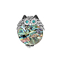 Owl Abalone Shell/Paua Shell Brooch Pins, Alloy Rhinestone Lapel Pins