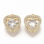 Brass Micro Pave Clear Cubic Zirconia Charms, Nickel Free, Heart, Real 18K Gold Plated