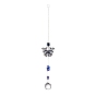 Alloy Butterfly Turkish Blue Evil Eye Pendant Decoration, with Crystal Ceiling Chandelier Ball Prisms, for Home Wall Hanging Amulet Ornament