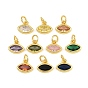 Brass Pave Cubic Zirconia Charms, Horse Eye Charms, Single Stone Charms, Long-Lasting Plated, Rack Plating, Cadmium Free & Lead Free, Golden