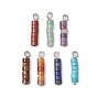 7Pcs 7 Styles Chakra Natural Mixed Gemstone Disc Beaded Pendants, Column Charms with Alloy Loops, Mixed Dyed and Undyed