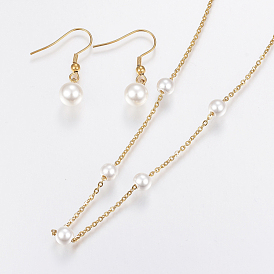 304 définit bijoux en acier inoxydable, avec de l'acrylique perle des perles d'imitation, collier pendentif et boucles d'oreilles