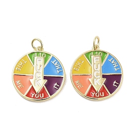 Real 18K Gold Plated Rack Plating Brass Enamel Pendants, with Jump Ring, Long-Lasting Plated, Lead Free & Cadmium Free, Rainbow Fuck Spinner Charm