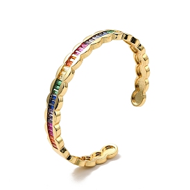 Colorful Cubic Zirconia Open Cuff Bangle, Brass Jewelry for Women