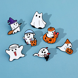 Halloween Little Ghost Brooch Cute Cartoon Personality Funny Halloween Pumpkin Ghost Badge Alloy Drip Oil Accessories