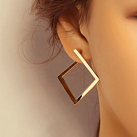 Geometric Square Earrings - Hong Kong Style, Trendy, Exaggerated, Fashionable, High-end.