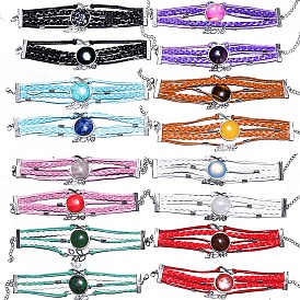 Imitation Leather Cord Multi-strand Bracelets, Gemstone Link Bracelets for Men Women