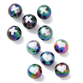 UV Plating Rainbow Iridescent Acrylic Beads, Two Tone, Round