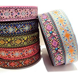 50 Yards Vintage Ethnic Style Polyester Flower Jacquard Ribbon for National Costumes and Accessories