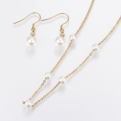 304 Stainless Steel Jewelry Sets, with Acrylic Imitation Pearl Beads, Pendant Necklace and Dangle Earrings