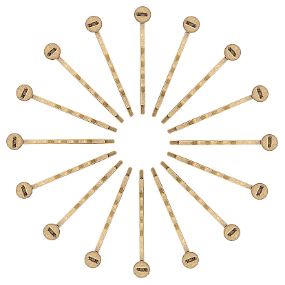 Iron Hair Bobby Pin Findings, with Brass Flat Round Tray