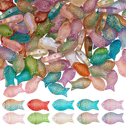 120шт. стеклянных бусин, покрытых запеченной краской и инкрустированных золотистым металлом, рыба