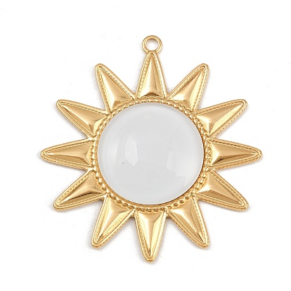 304 Stainless Steel Pendants, Sun, with Glass Bead, PVD Vacuum Plating, Real 18K Gold Plated