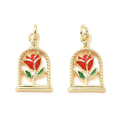 Латунь эмаль подвески, с прыжковых колец, арка с розовыми подвесками, стойки покрытие, реальный 18 k позолоченный, без свинца и без кадмия, долговечный