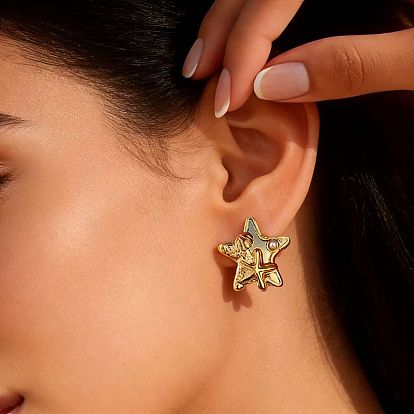 304 из нержавеющей стали серьги, морская звезда, с пластиковой имитационной жемчужиной