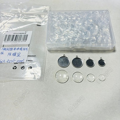 Bausatz zum Selbermachen von leeren Kuppelanhängern, inklusive flach rund 304 Edelstahl-Pendel-Cabochon-Fassungen, Glas cabochons