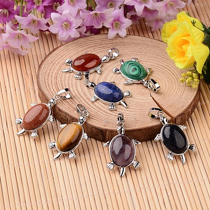 Tortoise Platinum Tone Brass Gemstone Pendants, 34x21x7mm, Hole: 5x7mm