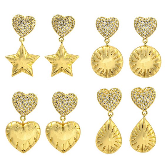 Серьги-пусеты из латуни с микропаве и прозрачным фианитом, без кадмия и без свинца, реальный 18 k позолоченный