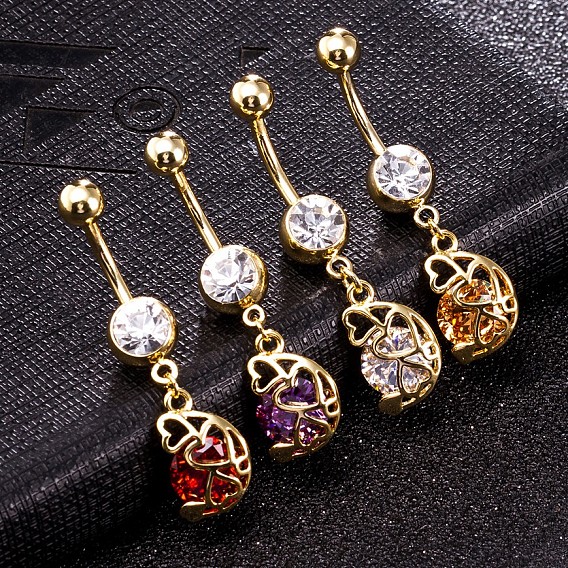 Piercing-Schmuck, Messing Zirkonia Nabel Ring, Bauchringe, mit chirurgischem Edelstahlstab, cadmiumfrei und bleifrei