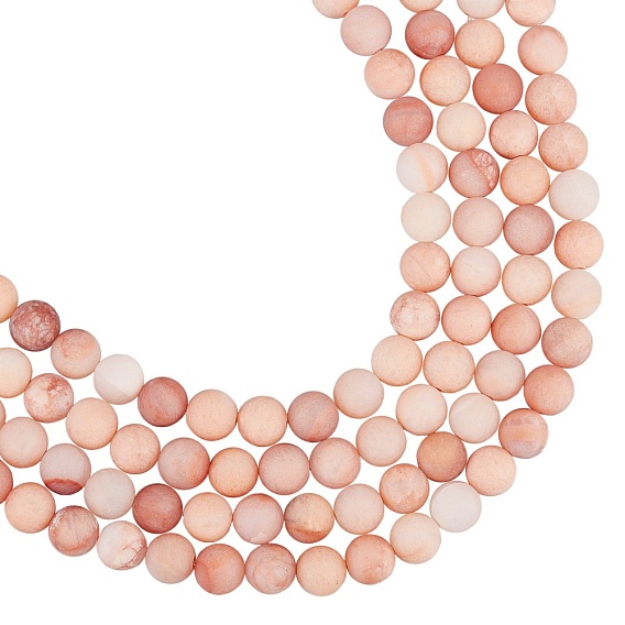 Natural Pink Aventurine Beads Strands, Frosted, Round