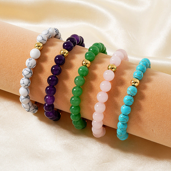 Природные и синтетические Gemstone браслеты простирания, латунная трубка бисерная для женщин, элегантный и стильный повседневный аксессуар