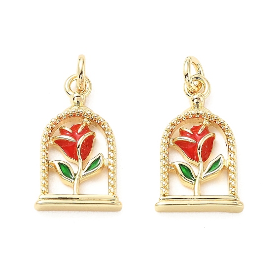 Латунь эмаль подвески, с прыжковых колец, арка с розовыми подвесками, стойки покрытие, реальный 18 k позолоченный, без свинца и без кадмия, долговечный