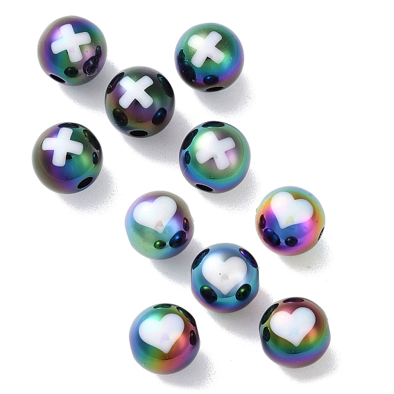 UV Plating Rainbow Iridescent Acrylic Beads, Two Tone, Round