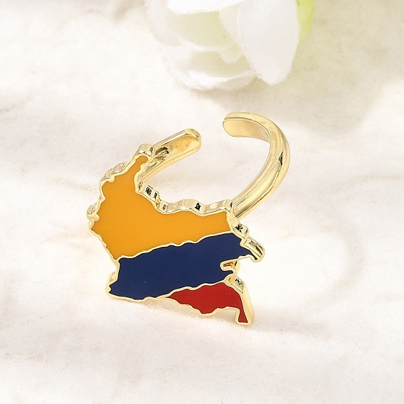 Brass Enamel Cuff Open Rings, Map, Rack Plating, Long-Lasting Plated, Cadmium Free & Lead Free
