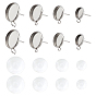 56Pcs 304 Stainless Steel Stud Earring Settings, with Loop, Flat Round, 56Pcs Transparent Glass Cabochons, Half Round/Dome