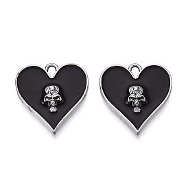 Подвески из сплава хэллоуина с эмалью, подвески в виде сердца с черепом, металлический черный 