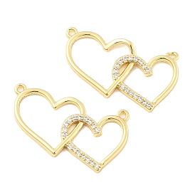 Подвески в виде двойного сердца из латуни с микропаве из прозрачных кубических цирконий, стойки покрытие, долговечный