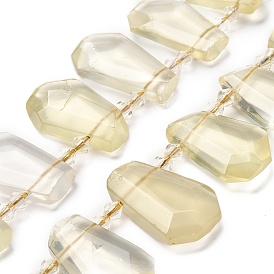 Natural Lemon Jade Beads Strands, with Glass Beads, Faceted, Teardrop, Top Drilled