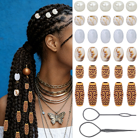 1outil de tressage de cheveux en plastique, trousse à outils et peignes pour tresser les cheveux, pour les accessoires de coiffure, avec des perles acryliques et des perles en bois
