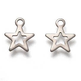 201 Stainless Steel Charms, Laser Cut, Hollow, Star