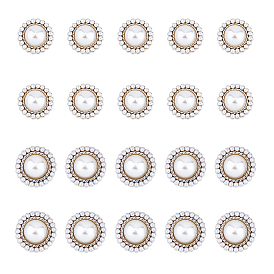 20шт 2 стиль АБС пластик имитация жемчуга ножка пуговицы, со сплавочной фурнитурой, 1-луночное, цветок