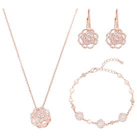 Комплекты браслетов, серег и ожерелий из полой розовой латуни с микропаве из кубических цирконий