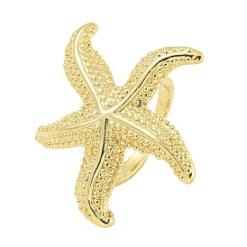 Starfish Brass Open Cuff Rings for Women, Lead Free & Cadmium Free, Real 18K Gold Plated