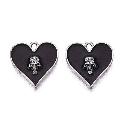 Подвески из сплава хэллоуина с эмалью, подвески в виде сердца с черепом, металлический черный 