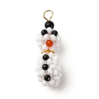 Рождественские стеклянные бусины снеговики подвески, с 304 петлей из нержавеющей стали